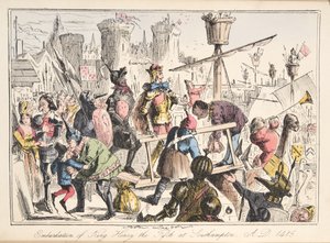 Ombordstigning av Henry V. i Southampton, 1415 e.Kr., fra The Comic History of England, pub. 1864 (håndfarget etsning) av John Leech