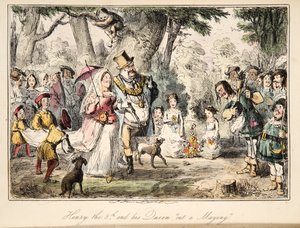 Henry VIII og hans dronning Out-a-Maying, fra The Comic History of England, pub. 1864 (håndfarget etsning)