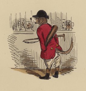 Hund kledd som jeger av John Leech