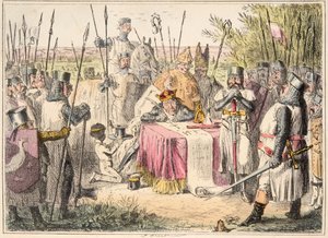 King John Signing Magna Carta, fra The Comic History of England, pub. 1864 (håndfarget etsning)
