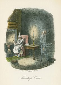 Marleys spøkelse dukker opp for Scrooge. Illustrasjon av John Leech (1817-64) for Charles Dickens A Christmas Carol, London 1843-1844.
