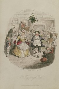 Mr Fezzywigs Ball, illustrasjon fra A Christmas Carol av Charles Dickens (1812-1870), pub.1843 (håndfarget gravering)