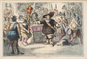 Ta bort den Bauble, Cromwell dissolving the Long Parliament, fra The Comic History of England, pub. 1864 (håndfarget etsning)
