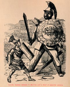 Fantastisk kamp mellom T Manlius og en galler med gigantisk størrelse, 1852 av John Leech