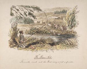 Elvebredden, gunstig vind og ørreten som stiger så fort som mulig, 1830-64. av John Leech