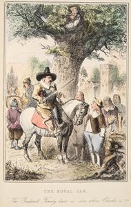 Royal Oak. Penderell-familien aner ikke hvor Charles er!!!, fra The Comic History of England, pub. 1864 (håndfarget etsning)