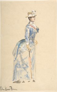 Kvinne kledd i blått, 1800-tallet.