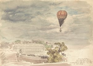 Oppstigning av ballong fra Burlington House, Piccadilly, fra vinduet ved Mr. B. Palmer's av John Linnell