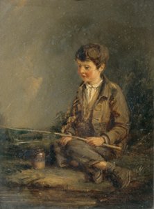 Gutt som fisker (olje på panel) av John Linnell