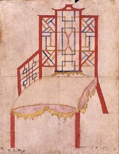 Design for Chinoiserie-stol, ca. 1753 (akvarell på papir) av John Linnell