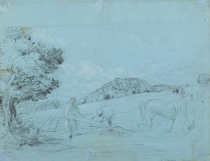 Pløying ved Shoreham (blyant og kritt på papir) av John Linnell