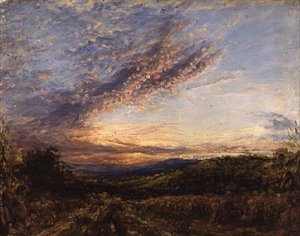 Solnedgang over et Moorland -landskap, tidlig på 1850 -tallet (olje på panel) av John Linnell