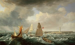 En brigantine, en nederlandsk galiot og fiskefartøy (olje på lerret))