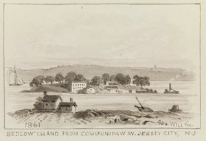 Bedloe Island fra Communipaw Ave., Jersey City, N.J., 1861 av John M. August Will