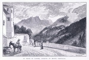 I Pieve Di Cadore, ser til Monte Cristallo, fra The Magazine of Art 1893, Cassell and Company av John MacWhirter