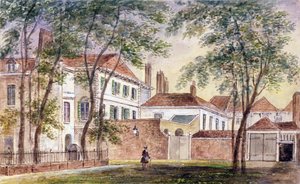 Utsikt over huset og museet til den avdøde hertuginnen av Portland (1715-1785) 1796 (wc på papir)