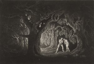 Adam hører den allmektiges stemme, ca. 1827 (mezzotint) av John Martin