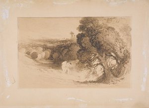 Utvisning fra Eden, (brun vask på papir lagt ned på kort) av John Martin