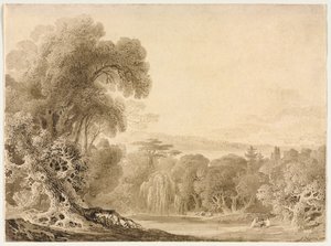Figurer som sitter ved en innsjø i et skogslandskap, 1820. av John Martin