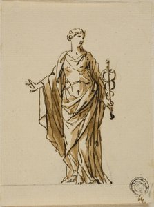 Stående allegorisk figur med Caduceus (fred?)