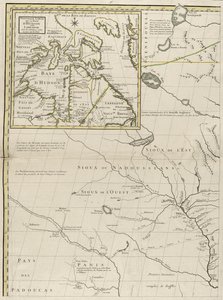 Et kart over de britiske og franske herredømmene i Amerika, 1756 (gravering med konturfarge på papir) av John Mitchell