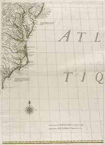 Et kart over de britiske og franske herredømmene i Amerika, 1756 (gravering med konturfarge på papir) av John Mitchell