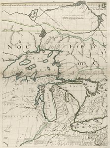 Et kart over de britiske og franske herredømmene i Amerika, 1756 (gravering med konturfarge på papir) av John Mitchell