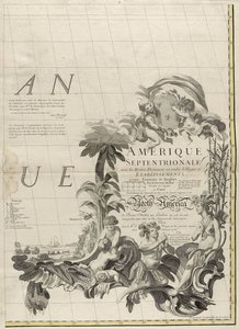 Et kart over de britiske og franske herredømmene i Amerika, 1756 (gravering med konturfarge på papir) av John Mitchell
