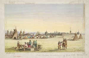 Fort Union og utdeling av varer til assiniboinene av John Mix Stanley