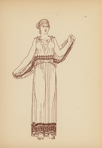 Gammel gresk kvinnekostyme (litho)