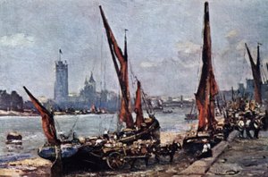 Houses of Parliament fra Vauxhall (farge litho)
