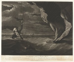 John Money krasjet i sjøen med sin ballong The Perilous situation of Major Mony, 23. juli 1785 (tittel på objekt)