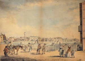 Brighton, viser Miss Widgetts sirkulerende bibliotek, Marlborough House, Castle Inn and Assembly Rooms og Marine Pavilion, 1792 av John Nixon