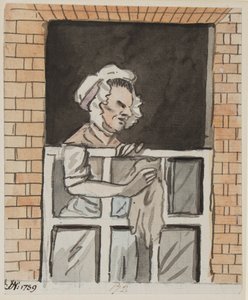 Hushjelp rengjøring vindu, 1789 (blekk og wc på papir) av John Nixon
