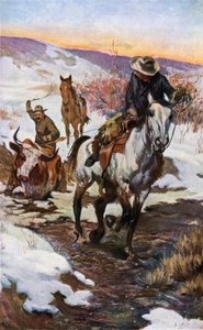 Winter Work for the Cowboys (farge litho) av John Norval Marchand