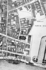 Detalj av et stort og nøyaktig kart over City of London (gravering)