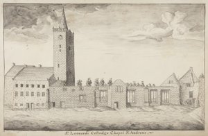 St Andrews Delineated - St Leonards Colledge Chapel St Andrews (penn og vask på papir)