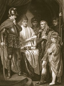 Baliol overgir sin krone til Edward I, gravert av J. Parker, illustrasjon fra David Humes 