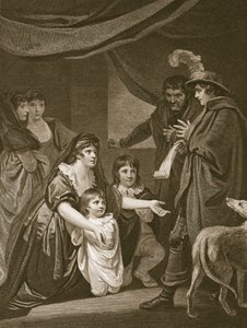 Lady Elizabeth Gray ber Edward IV om å beskytte barna sine, gravert av W. Bromley, illustrasjon fra David Humes 