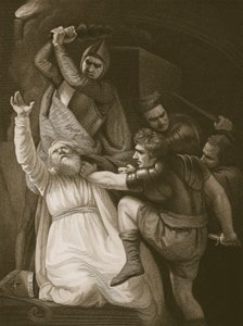 The Death of Becket, gravert av J. Stowe, illustrasjon fra David Humes 'The History of England', pub. av R. Bowyer, London, 1812