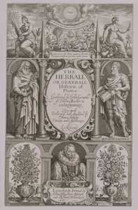Tittelside til den andre utgaven av The Herball av John Gerard (1564-1612) 1633 av John Payne