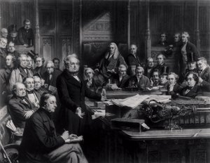 Underhuset i 1860: Lord Palmerston henvendte seg til huset under debatten om traktaten med Frankrike, gravert av Falkner, 1863 (se også 42219 og 107821) av John Phillip