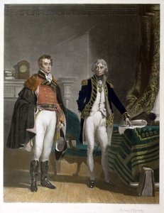 Et møte mellom generalmajor Sir Arthur Wellesley og viseadmiral Horatio Nelson, september 1805, gravert av Samuel William Reynolds (1794-1872), pub. av A.J. Isaacs av John Prescott (after) Knight