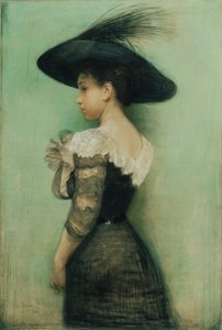Dame med svart kjole og hatt (Alice Hauser)