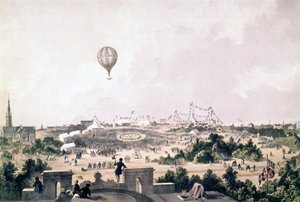 En varmluftsballong over Fancy Fair, Princess Park, Liverpool, august 1849 av John R. Isaac