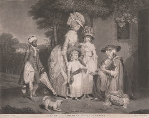 En dame og hennes barn hjelper en landsbykvinne av John Raphael Smith
