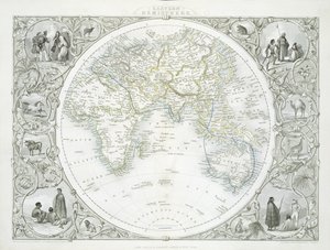 Den østlige halvkule, fra en serie verdenskart utgitt av John Tallis und Co., New York og London, 1850-tallet
