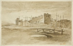 Nytt mål under bygging, sett fra Harford Bridge, ca. 1820 (blyant og akvarell på papir)