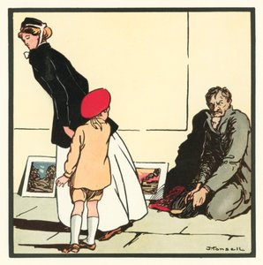 Kensington Rhymes: The Pavement Artist (farge litho) av John Robert (after) Monsell