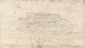 Klosteret S. Martino og Castello di Sant#39; Elmo fra Mole, Napoli av John Robert Cozens